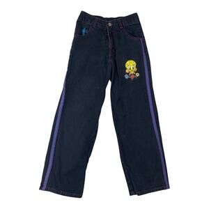 vintage Tweety bird girls size 10 Looney tunes black jeans wide leg retro